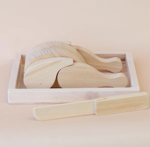 Juni Moon pull apart Wooden cutting chicken with knife and tray 🍗