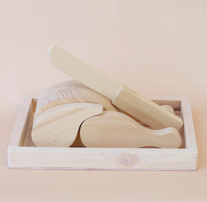 Juni Moon pull apart Wooden cutting chicken with knife and tray 🍗