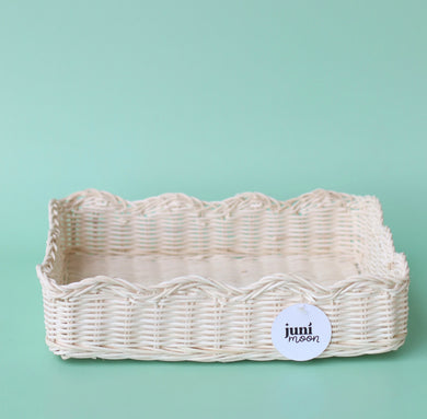 Scalloped rattan rectangle storage basket