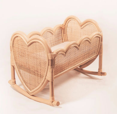 APRIL 15th 2025 PRE-ORDER Heart strings Rattan doll cradle plus mattress